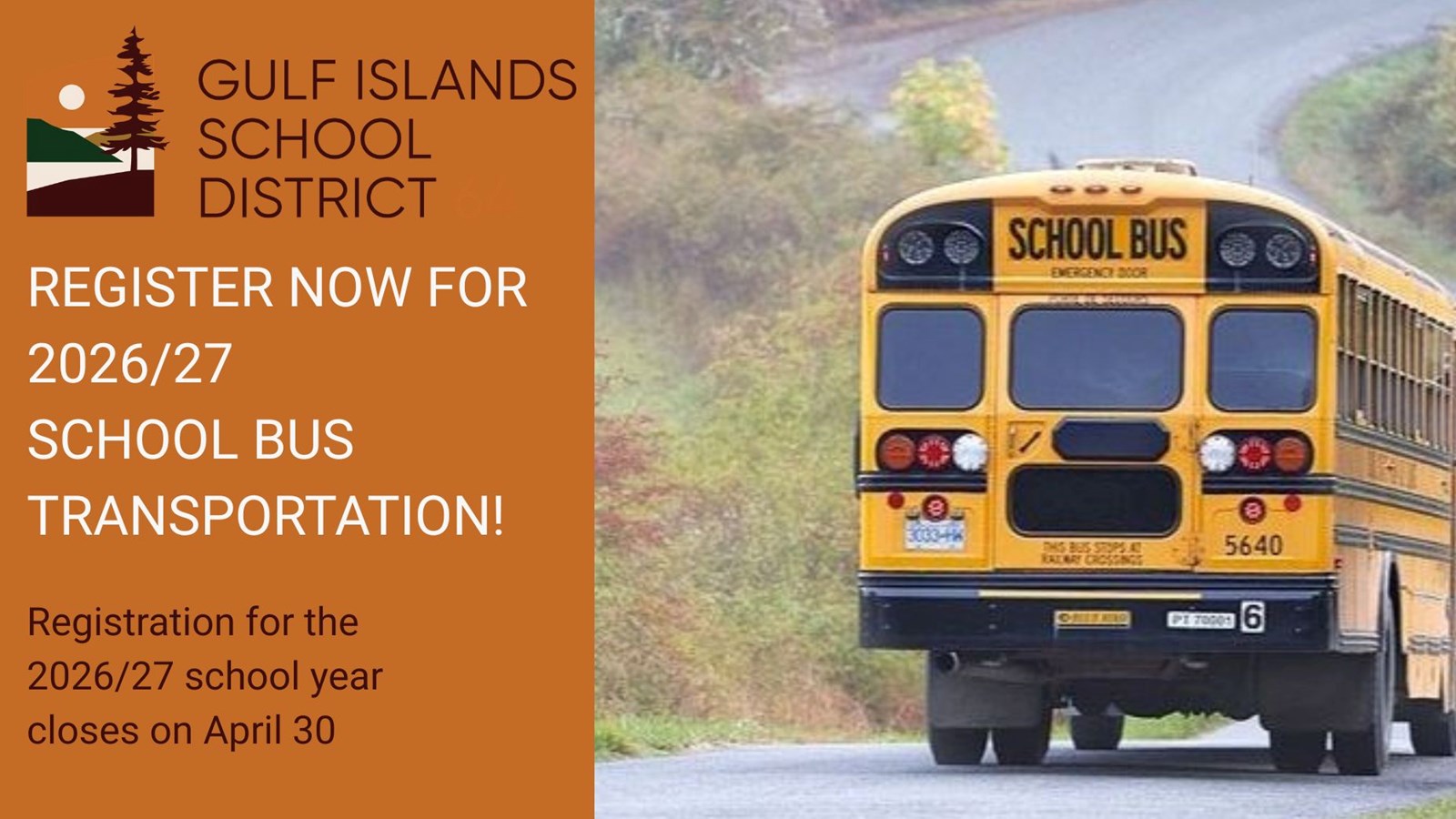 School Bus Registration closes on April 30