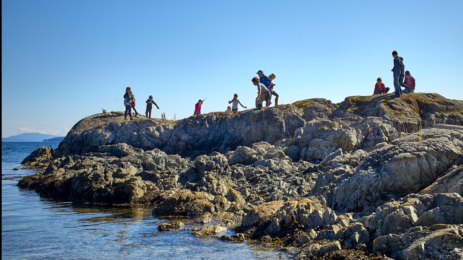 students on rock